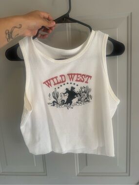 Wild West cactus cowboy western White Cropped Tank Top women
